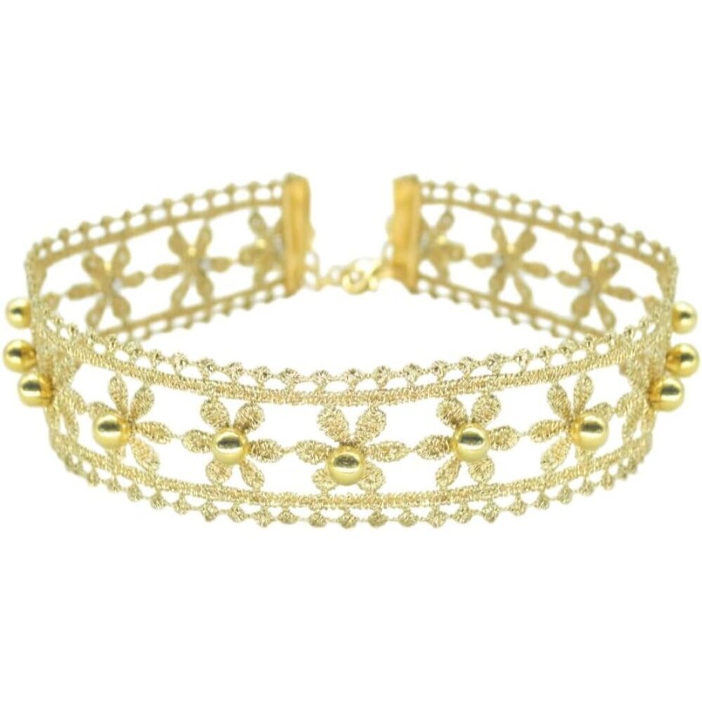 Gold Lace Choker with Pearl Victorian Renaissance Costume Jewelry Women